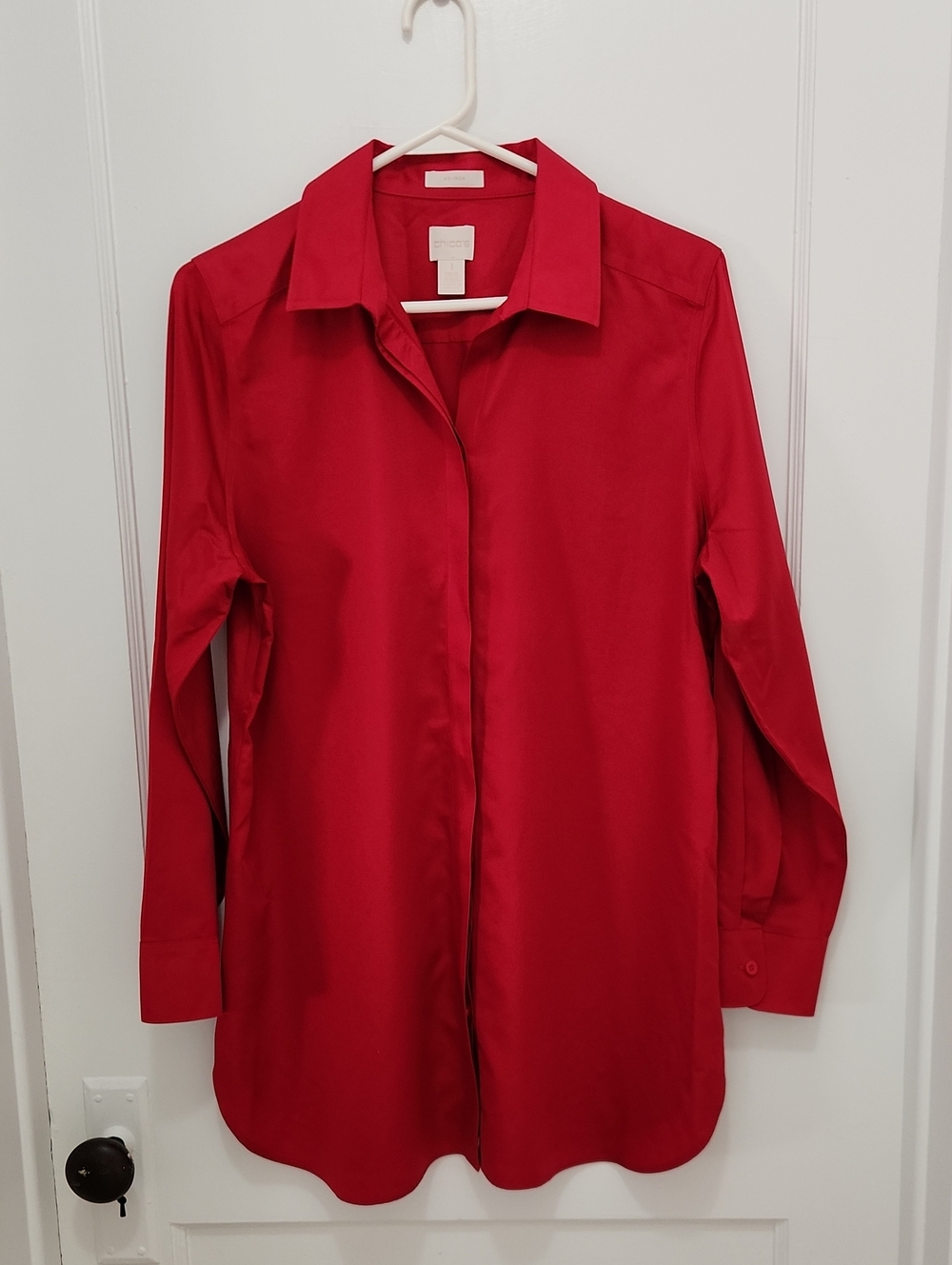 Chico's Red No Iron Stretch Tunic Blouse Size 1 (US Size: Medium)